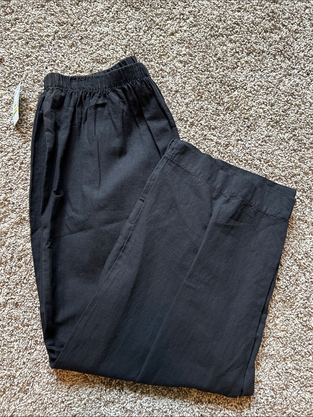 Linen/Cotton Black Wide-Leg Elastic-Waist Pants